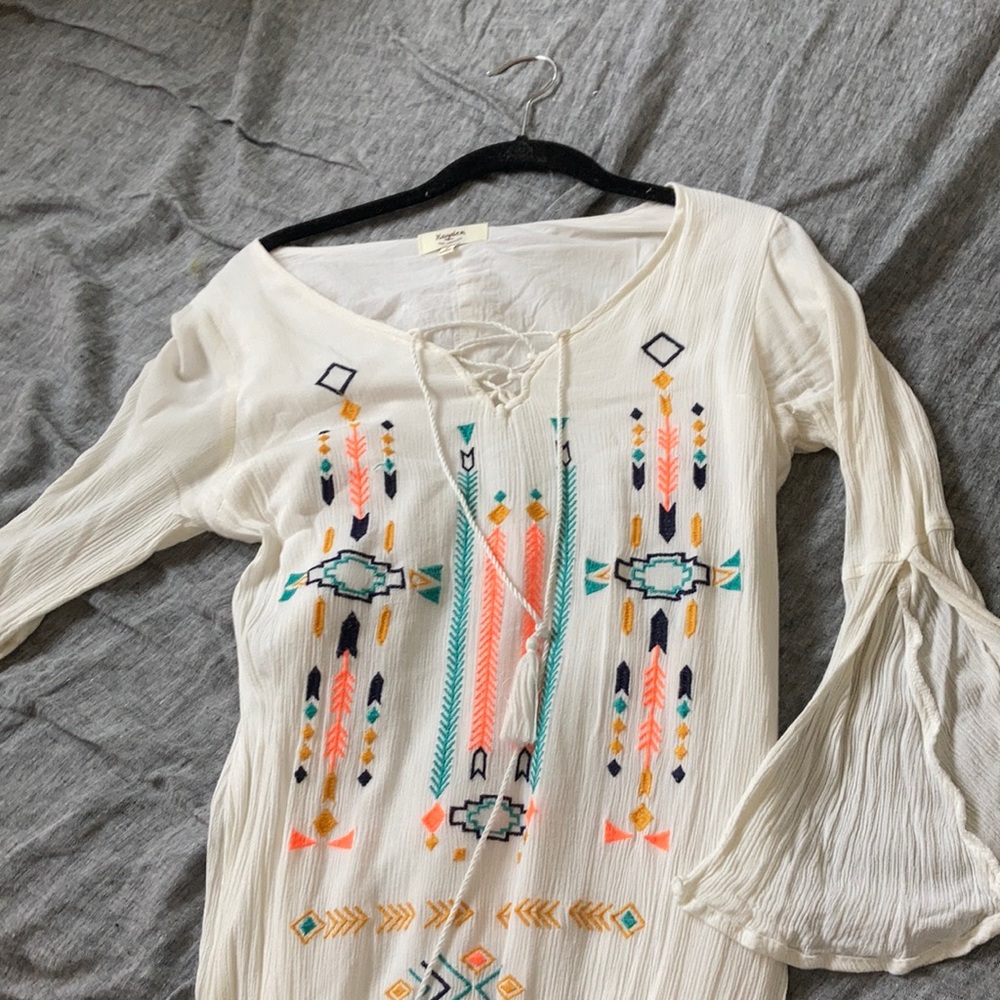 Hayden Bell Sleeve White Patterned Dress